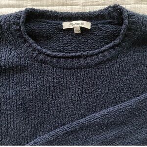 MADEWELL Textured Cropped Bell-Sleeve Sweater in Navy Blue - Size Small